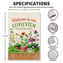 Vgrti Welcome To Our Ecosystem Pesticide-Free Habitat Garden Flag, Pollinator Friendly Yard Sign, Nature Lover Gifts for Gardeners Environmentalists, Welcome Yard Farmhouse Spring Lawn Outdoor Decor