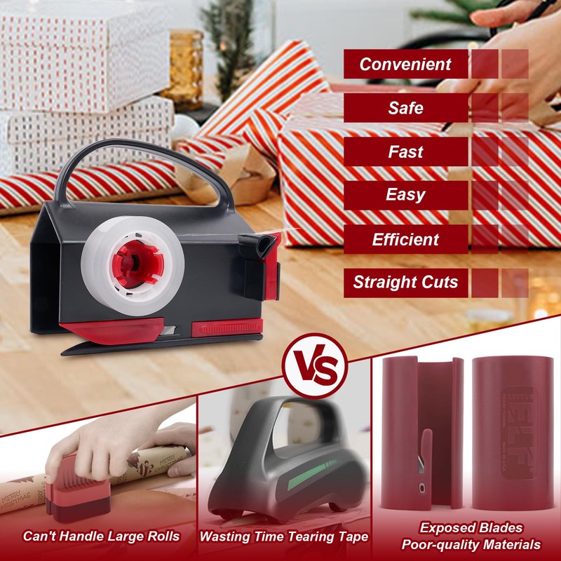 2-in-1 Wrapping Paper Cutter & Tape Dispenser, Gift Wrap Cutter