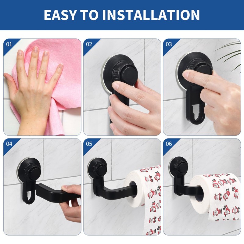 Suction Cup Toilet Paper Holder Wall Mount Matte Black Abs