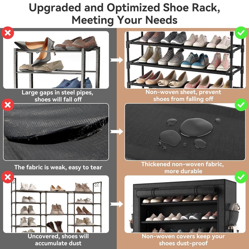 LANTEFUL Shoe Rack with Covers - 10 Tiers Tall Shoe