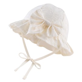 JANGANNSA Bow Baby Girls Summer Hat Flower Toddler Girls Sun Hat Cotton Breathable Infant Cap (Beige Bowknot, 1-2 Years)