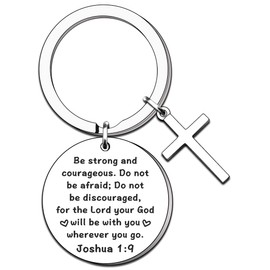 TTOVEN Christian Gift Keyring Verse Gift Religious Gift Inspirational Gifts Keyring Keychain for Him Her Son Daughter Be Strong and Courageous Keychain First Communion Gift