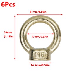 Antrader M6 Metric Ring Shape Lifting Eye Nut,6Pcs 304 Stainless Steel M6 Ring Eye Bolts Threaded Nuts (Gold)