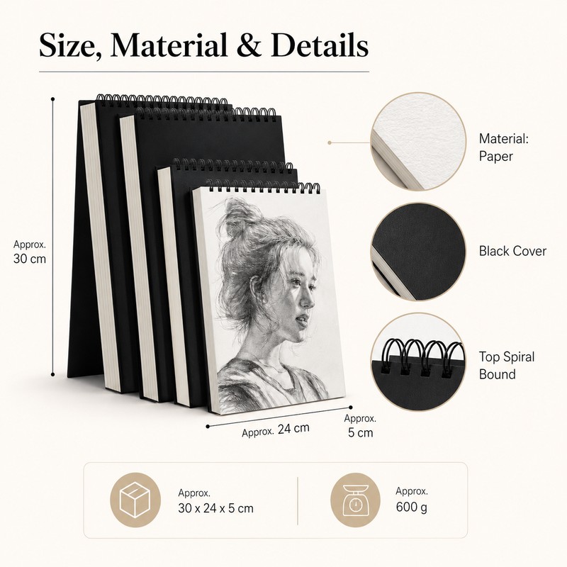 30-Sheet Spiral Sketchbook for Drawing – Thick Paper Art Pad