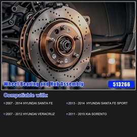 2PC 513266 Front/Rear AWD Wheel Hub Bearing Assembly Compatible with Hyundai Santa Fe 2007-2018, for Santa Fe Sport 2013-2018, for Santa Fe XL 2013-2018, for Veracruz 07-12, for Kia Sorento 11-15