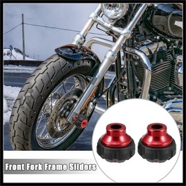 Hihaha 1 Pair Anti-crash Protector Slider Fork Front Motorcycle Sliders Frame Wheel Crash Falling Protection Pad CNC Aluminum Alloy Axle Cover Cap Scooter Cup Guard Red Durable Material