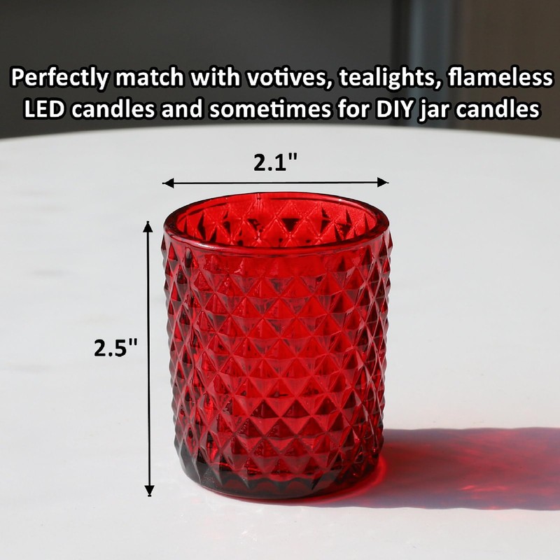 Woho Red Votive Candle Holders Bulk Set of 12, Glass