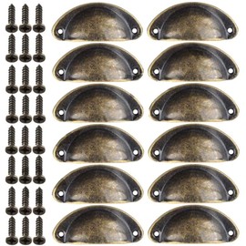 Nothers 12 Pieces Shell Handle Drawer Handles Antique Vintage Handles Bronze Cabinet Drawer Handle with Screws 82 x 35 mm for Cabinet Drawers Cabinet Pharmacist Cabinet