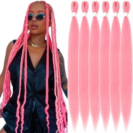 Xusuperb 30 Inch Long Pre Stretched Braiding Hair Pink Easy Braids Extensions Pink Kanekalon Synthetic Hair for Braiding 6 Packs Soft Pre-Stretched Braiding Hair Yaki Braids Hair Extensions (Pink#)