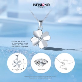 INFINIONLY Womens Girls Four Leaf Clover Diamond Necklace Pendant 925 Silver Clover Necklets Chains D Colour VVS1 Perfect Cut 4mm Round Moissanite GRA Certificate Elegant Wedding Party Jewellery