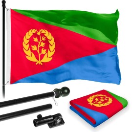 UD_Flag Pole 6FT Black Tangle Free & Eritrea Eritrean Flag 3x5 Ft Combo Printed 150D Polyester By G128