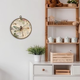 dvhdajed Vintage Dragonfly Floral Round Wall Art Decor, Retro Botanical Dragonfly Round Wall Hanging Decor, Rustic Dragonflies Wall Hanging Decor for Farmhouse Living Room Bathroom, 10x10 Inch