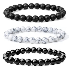 ONESING 3 Pcs 8mm Gemstones Beaded Bracelets Healing Crystals Stones Essential Oil Diffuser Bead Bracelets Set for Men Women
