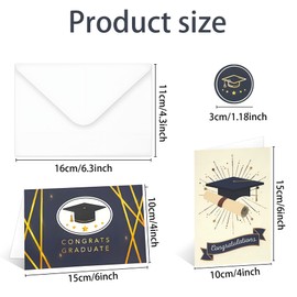 Graduation Cards 2025-12 Pack Congratulations Cards with Envelopes and Seals, Graduation Card Set for Grad Gifts, Party, 6 Unique Designs, 12 Cards, 12 Envelopes, 12 Seals
