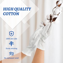 Migliore Wear 5 Pairs White Cotton Gloves for Eczema, Moisturising Gloves for Dry Hands, Washable White Gloves for Adults with 1 Free Wash Bag