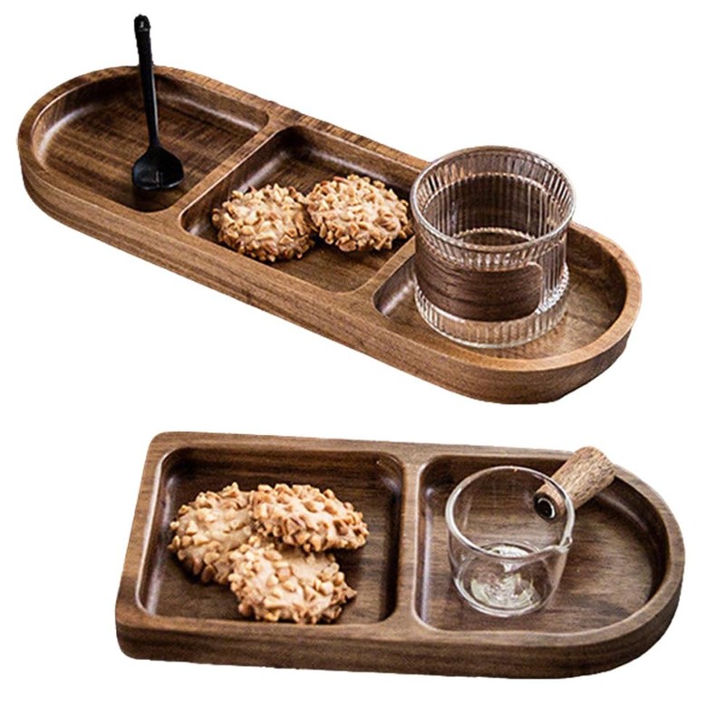 HALODAY Wooden Tray with compartments, Divided Snack Tray, Food Display,