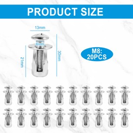 Pack of 20 Cavity Dowels M8 x 30 mm Cavity Dowels Metal with Screws Metal Anchor Expansion Nuts Expansion Dowels for Thin Walls, Hollow Doors and Iron Sheet (M8 x 30)