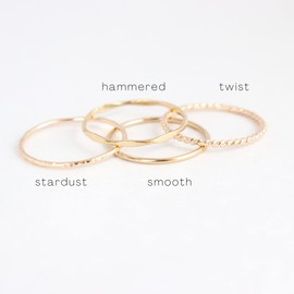 gold stacking rings. SET of FOUR. 14k gold filled metal stack rings. minimalist rings. stackable gold rings. twist, hammered, stardust, smooth.
