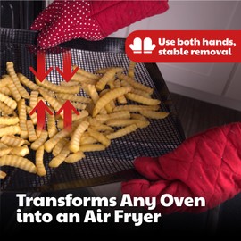 Air Fryer Basket for Oven - Non-Stick Oven Air Fryer Basket - Crisping Sheet for Baking Crisp Pizza, Chips, Fries, & More With Less Oil, Butter or Cooking Spray - Dishwasher Safe Air Fry Basket Black