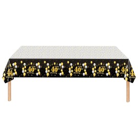 Black Gold Happy 40th Birthday Table Cloth Cover Party for Men,Women,Him,Her,137*274cm 40th Birthday Table Decorations,Rectangular Plastic Tablecloth for 40th Birthday Party Supplies Decorations