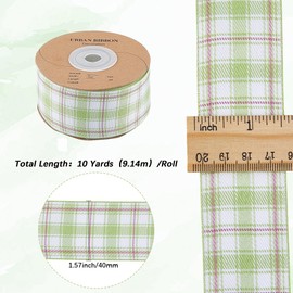 CABODYALS 9.14M 40mm Light Green Gingham Ribbon Plaid Fabric Woven Tartan Trim Buffalo Checkered Design Webbing Polyester Ribbons with Spool for Sewing Clothing Accessories Spring Decor Diy Craft