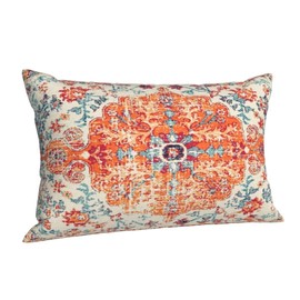Sunshineyan Boho Throw Pillow Covers 12 x 20 Set of 2, Orange Blue Ethnic Design Pillow Covers Farmhouse Carpet Pattern Rustic Cushion Cases Decorative Gifts for Couch Sofa Indoor Outdoor