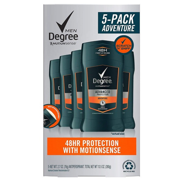 Degree Men Adventure Advanced Protection Antiperspirant Deodorant Stick, 2.7 oz (Pack of 5)