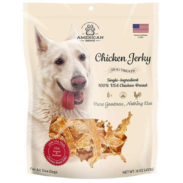 American Paws Chicken Jerky Dog Treats Made in USA All Natural (1 LB)