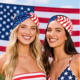 4th of July Headbands for Women: Patriotic American Flag Head Bands, Red White Blue Hair Bow Accessories, Independence Day Headbands 2 PCS