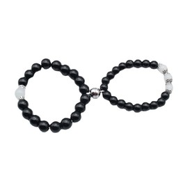 Magnetic Couple Bracelets His and Her Bracelets for Couples Lava Rock Beads Bracelet for Boyfriend and Girlfriend Long Distance Matching Beads Bracelet Valentines Day Gift (black 2P new)