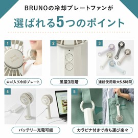 Bruno BDE070-CH Portable Fan, Handy Fan, Cooling Plate, Small, Air Flow, 3 Levels, Type-C Charging, Freestanding, Carabiner Included, Charcoal