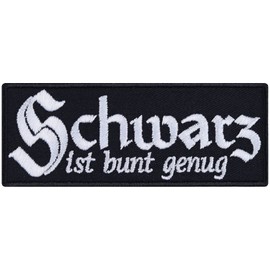 Heavy Metal Sew-On with Saying Embroidered "Schwarz ist bunt genug" Iron-On / Patch for Sewing/Iron-On Rocker Iron-On Transfers Cowl Applique for All Fabrics 90 x 35 mm