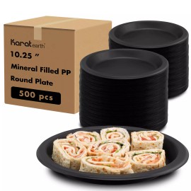 Karat Earth 10.25" Mineral Filled PP Round Plate, Black, 1 compartment - 500 pcs