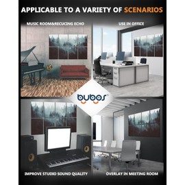 BUBOS 8 Pack Art Acoustic Panels Soundproof Wall Panels,48X32Inches Sound Absorbing Panels,Decorative Acoustical Wall Panels, Acoustic Treatment for Recording Studio,Adhesive Included,Fog Forest