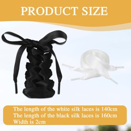 Geosar Satin Ribbon Shoelaces 2 Pairs Shoe Laces for Trainers Flat Shoe Laces Boot Shoe Laces Adult Shoelaces, 0.79 Inches(Black, White)