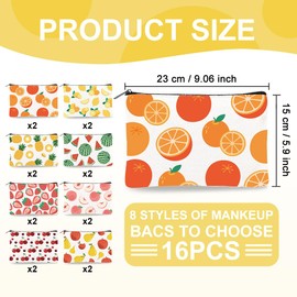 DOODLREAM 16Pcs Canvas Fruits Makeup Bag, 9.06" x 5.9" Oranges Lemons Pineapples Cosmetic Bags Travel Organizer Portable Accessories with Zipper, Toiletry Large Capacity, Purse Organizer Pouches