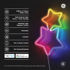 GE CYNC Dynamic Effects Smart LED Neon Shape Light, Full Color, 2.4GHz Wi-Fi, Compatible with Alexa and Google Home, 16 Foot