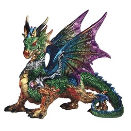ICE ARMOR 9.5" W Green Dragon with Purple/Blue Wings Statue Fantasy Decoration Figurine