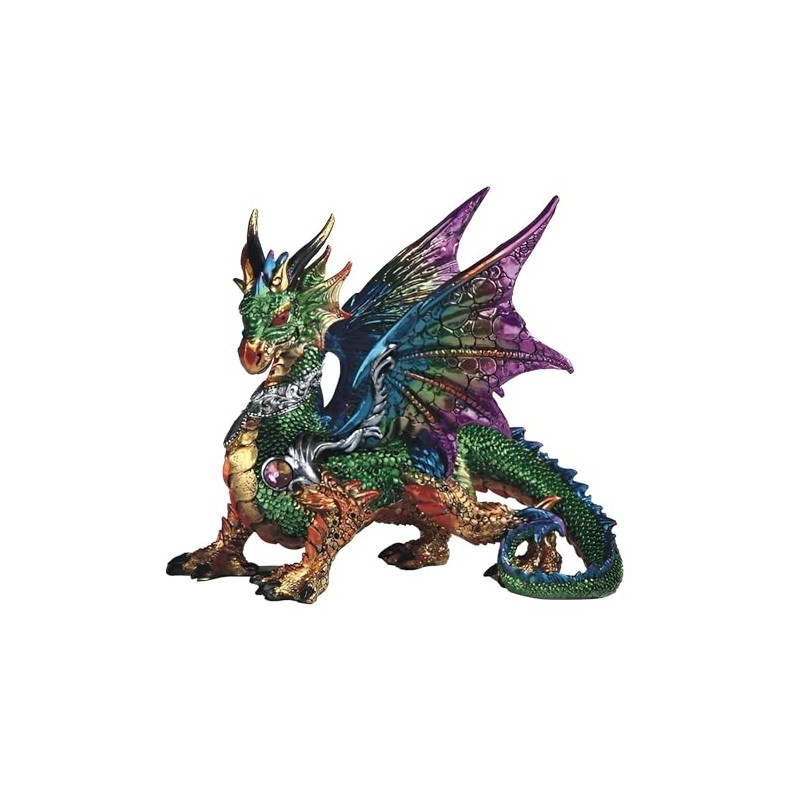 ICE ARMOR 9.5" W Green Dragon with Purple/Blue Wings Statue