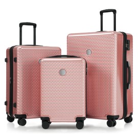 Merax Sets 3 Pcs, ABS Hardside Suit case Carry-on, Checked Luggage, Silver Pink, 20/24/28 Inch