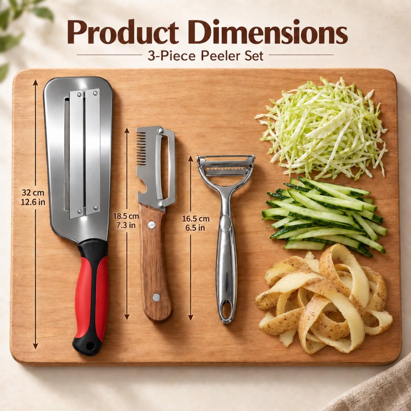 3-Piece Vegetable Peeler Set with Cabbage Shredder and Julienne Y-Peeler