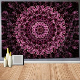 1 Sheet, Vibrant Bohemian Mandala Pattern Polyester Tapestry for Wall Hanging, Living Room Bedroom Office Home Decor, Comes with Free Installation Package piggy bank - Size: 60x40inch