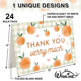 Whaline 24 Pack Orange Thank You Cards Green Plaid Orange Note Cards with Envelopes Stickers Little Cutie Blank Greeting Card for Baby Shower Birthday