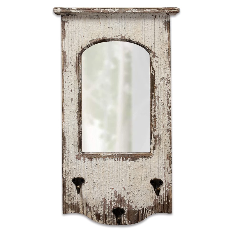 Rustic Entryway Arched Wall Mirrors with 3 Metal Hooks 12"