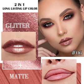 Kaely 2-in-1 Dark Bronze Metallic Lipstick and Lip Liner, Shimmer Liquid Metallic Lipsticks for Women, Glitter Lip Gloss Stain Long Lasting Waterproof Smudge Proof 24 Hour, Vegan Makeup, 06