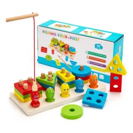 Tablero Montessori Educativo Madera Niños con Caña Pescar Formas y Colores                                                                            