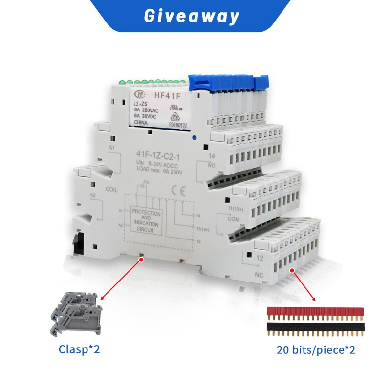 (10Pcs)12V Relay Din Rail;Silm;DC 12V;HF41F/12-ZS 5 Pin 1NO 1NC 6A