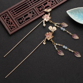 EZ PEACH かんざし スティック かんざし ヘアスティック 簪 蝶 桜 花 パール 簪パーツ 一本挿し シンプル ヘアアクセサリー 浴衣 ゆかた 和装小物 (藤色02)