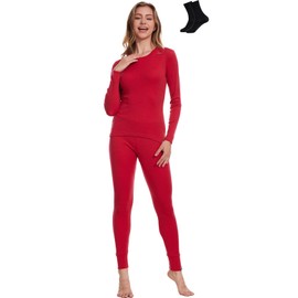 MERINNOVATION Merino Wool Base Layer Set for Women 100% Merino Wool Thermal Underwear Set Base Layer Top and Bottom Red 165 M