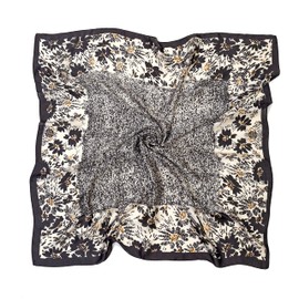 JN&LULU Women's satin square scarf Fashion pattern large hair scarf wrap headscarf 35" x 35" (Floral black)